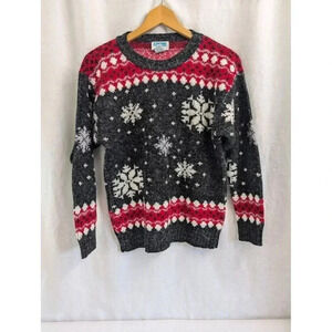 Mervyn's 90's knit holiday sweater, snowflake, red and gray, crew neck T26